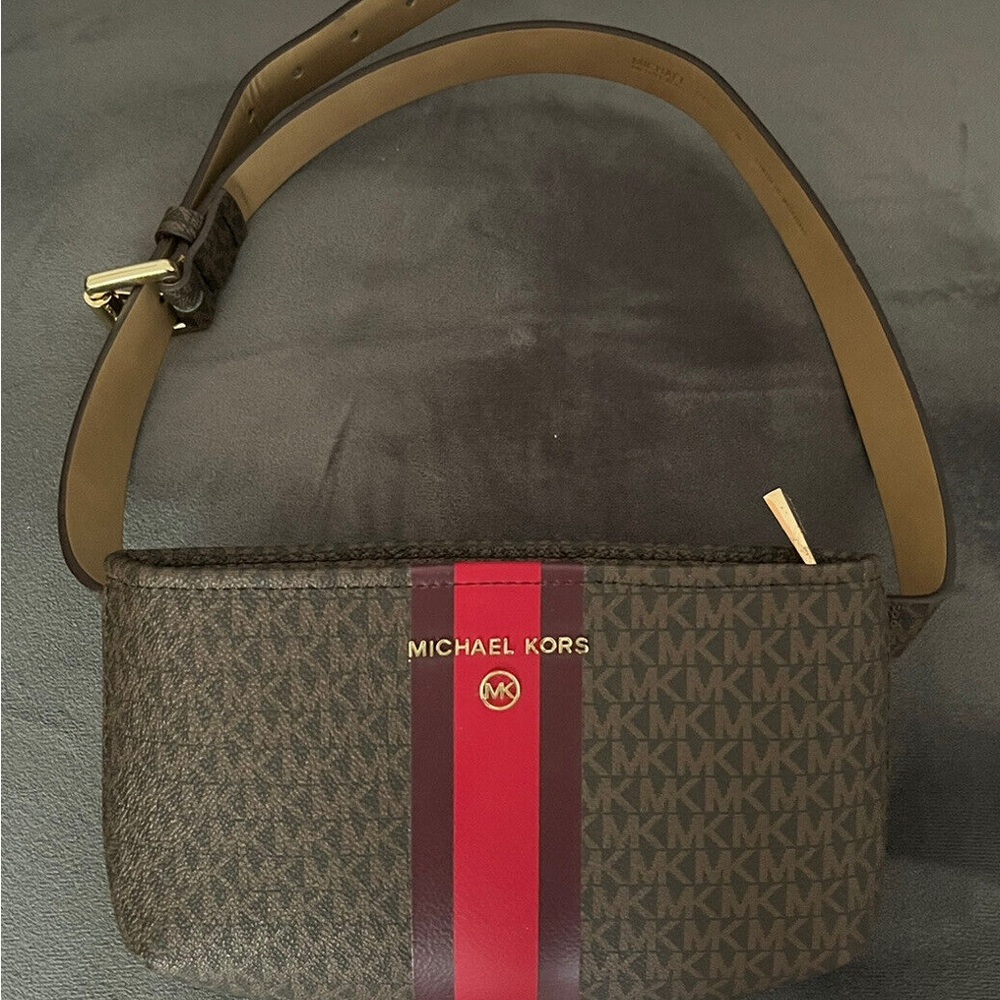 Michael Kors Monogram  Fanny Bag with Red and Purple Stripe
